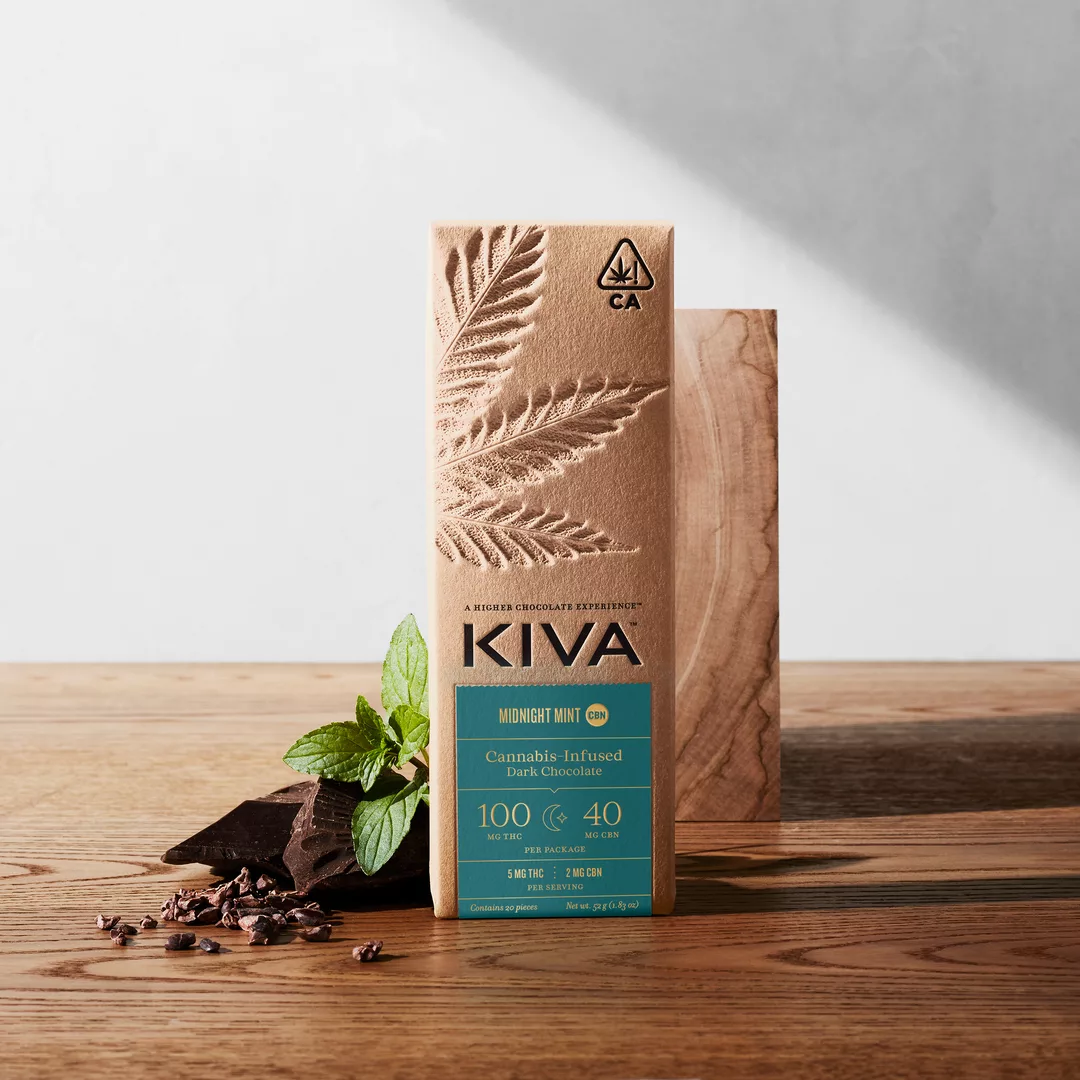 Kiva Midnight Mint Dark Chocolate Bar – THC:CBN (20ct – 100mg:40mg)